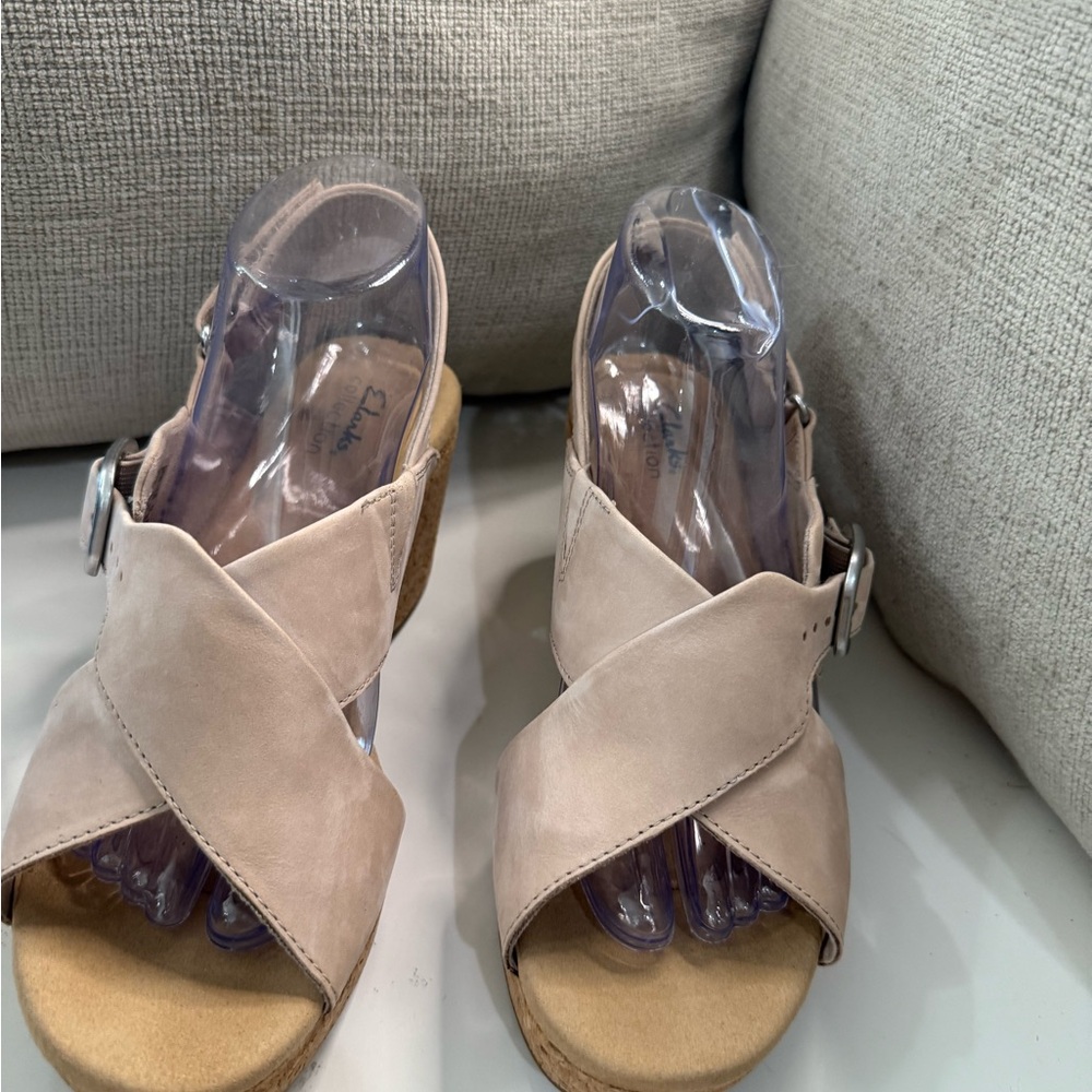 Clarks Sand Nubuck wedges size 9.5